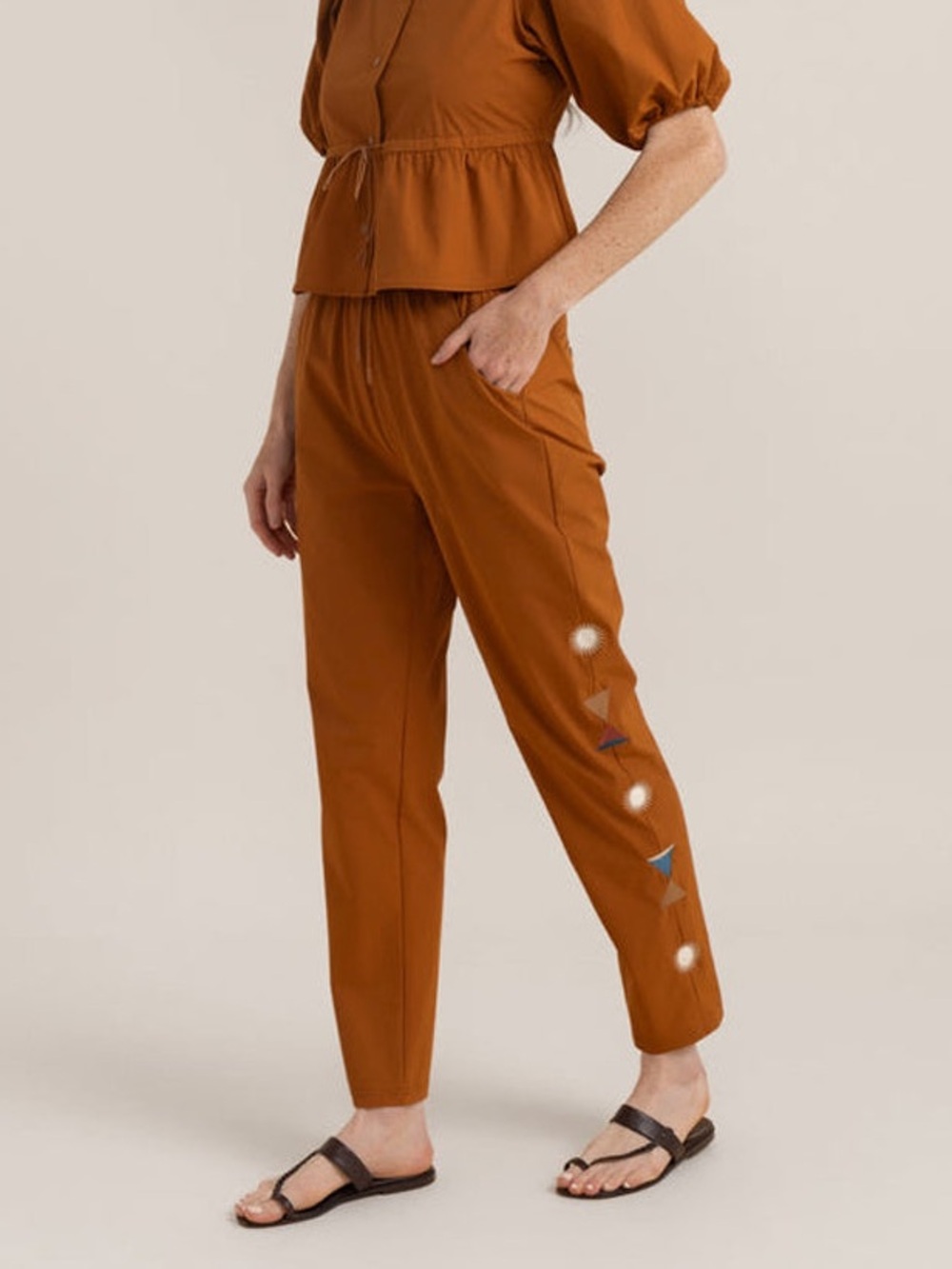 ROARK Trail Pants in Heart Studio Tobacco Celestial Embroidered Design XS